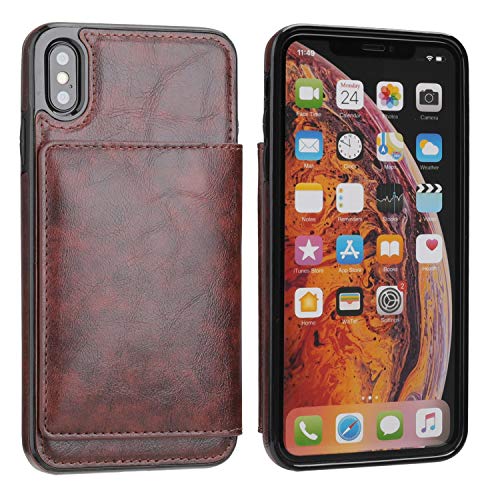 Kihuwey Iphone Xs Wallet Case Iphone X Wallet Case Credit Card Holder, Premium Leather Kickstand Durable Shockproof Protective Cover Iphone X/Xs 5.8 Inch(Brown) #TOP2