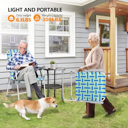 image for VINGLI Folding Aluminum Webbed Oversized Lawn Chairs with Detachable C