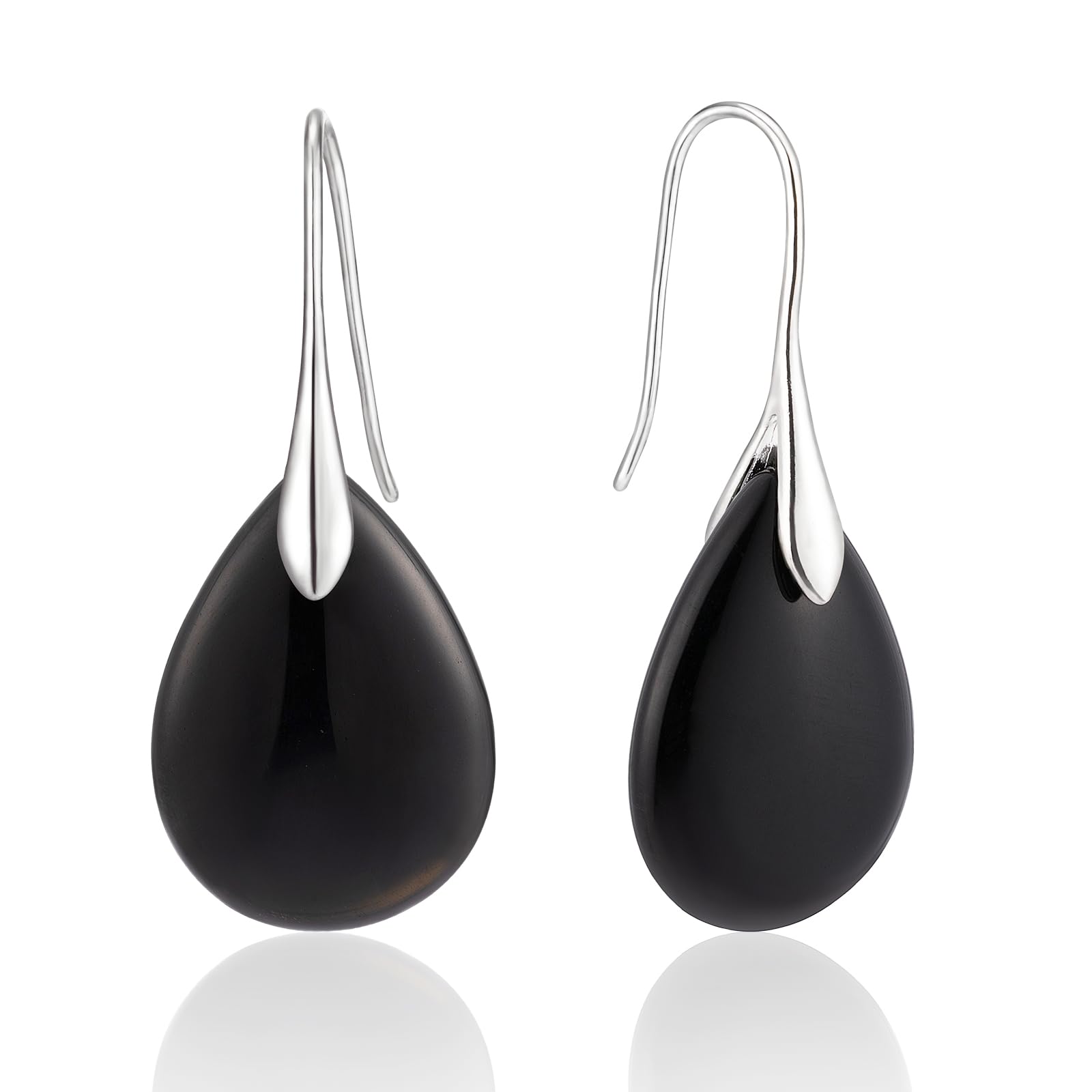 SELOVO Agate Teardrop Stone Grey Drop Earrings Fishhook Dangle Earrings for Women