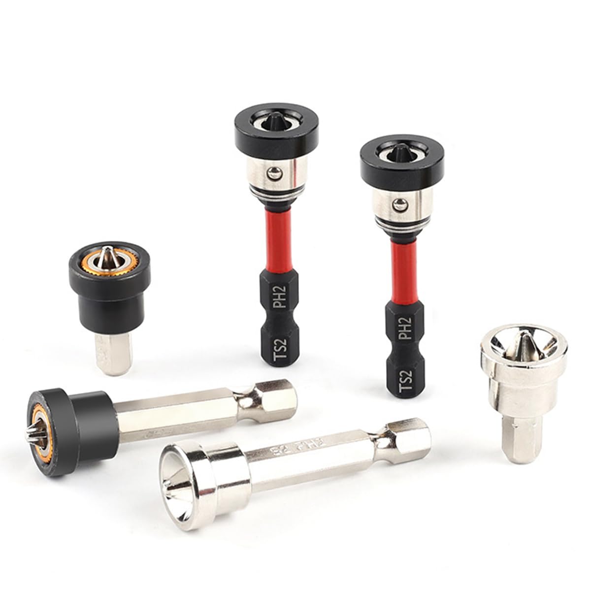 5pcs Magnetic Drywall Screw Setter Bits – Adjustable Depth PH2 Positioning Bits with Removable Aluminum Collar, S2 Steel Hex Shank for Sheetrock and Plasterboard Screws (10pcs 2")