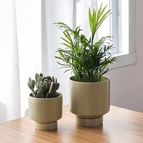 Jofamy Ceramic Planter 2 Pack, Simple Mint Green Flower Pots With Drainage Holes And Saucer, 5.5/4.5 Inch Ceramic Planter For Most Small Plants, Succulents Cacti, Balcony Desk Dresser Decoration. #TOP4