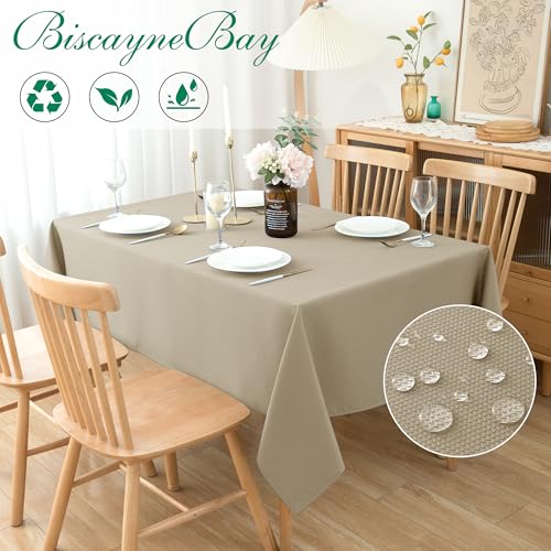 image for Biscaynebay Textured Fabric Tablecloths 90x132 Inches Rectangular, Nat