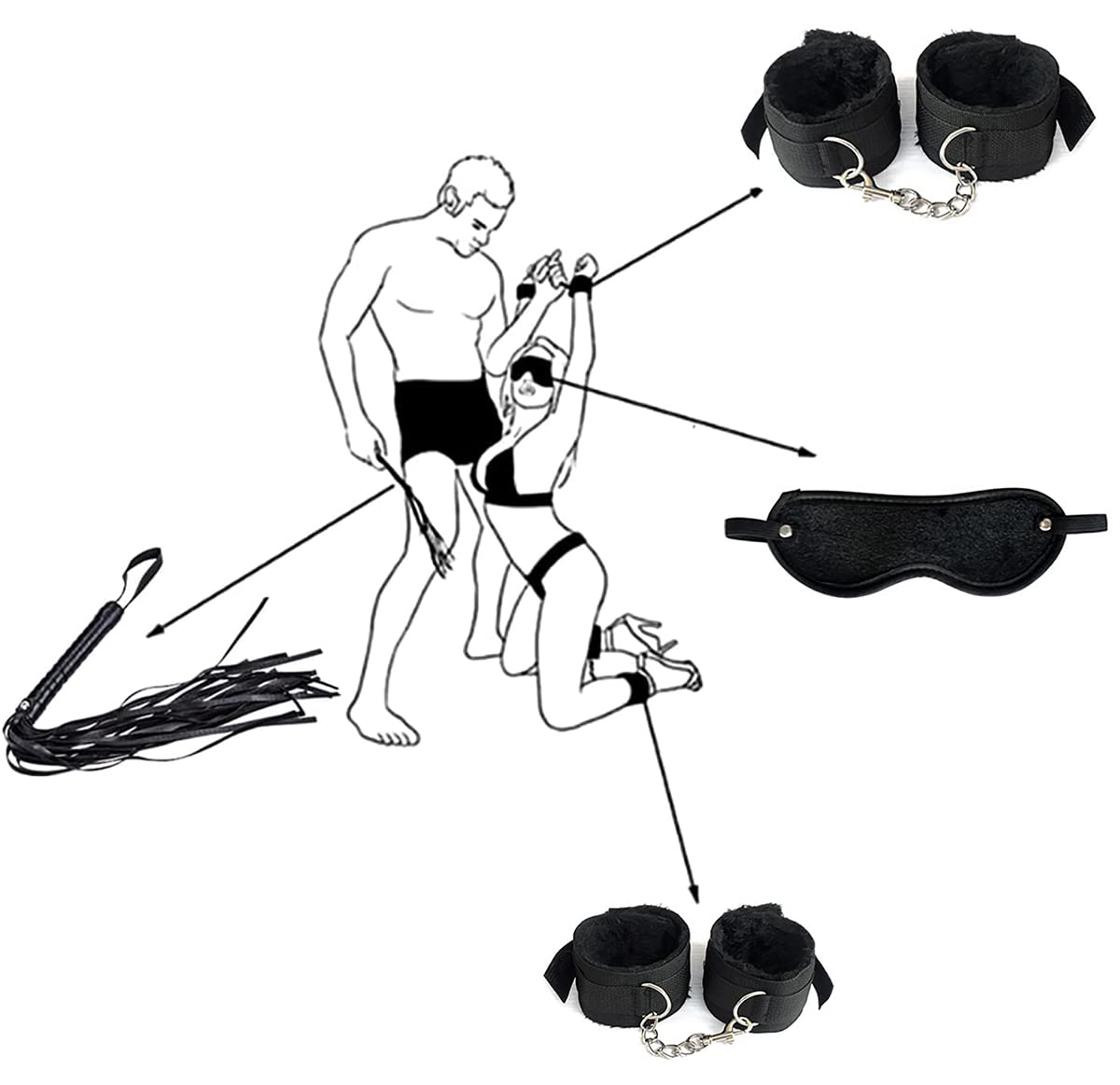 ZZZZS Lot de 8 pièces couple débutants parfaits jouets de vie cuir nylon (noir)