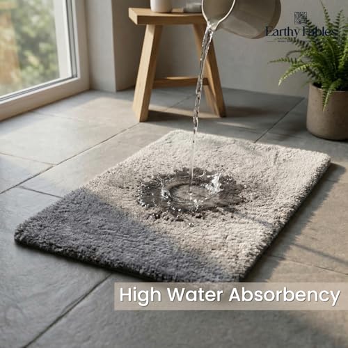 Image of Earthy Fables Plush Microfiber Bath Mat, Quick Dry, Anti-Skid, Water Absorbent, Non-Slip, Machine Washable Floor Rug, Shower Mat, Door Mat for Bathroom, Bedroom, 60 x 40 cm - Silver