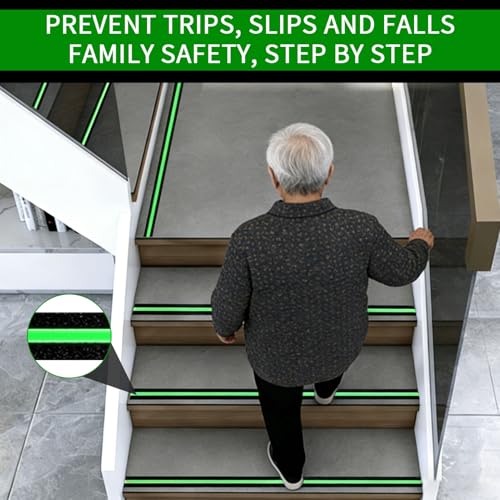 Image of Glow in Dark Anti Slip Tape, 2 inch x50FT Heavy Duty Waterproof Safety Grip Tape for Stairs, Pool, Bathroom - Black & Glow Stripe Indoor /Outdoor Multi-Purpose Traction Tape