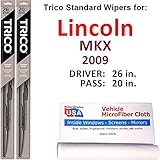 Wiper Blades Set for 2009 Lincoln MKX Driver/Pass Trico Steel Wipers Set of 2 Bundled with...