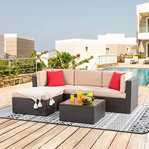 Image of Amazon Brand - Solimo Solara Outdoor 4 Seater Sofa Set | Balcony Sofa | Patio Furniture Sets | Conversation Sets | Wicker | Garden | Balcony | (Brown-Cream)