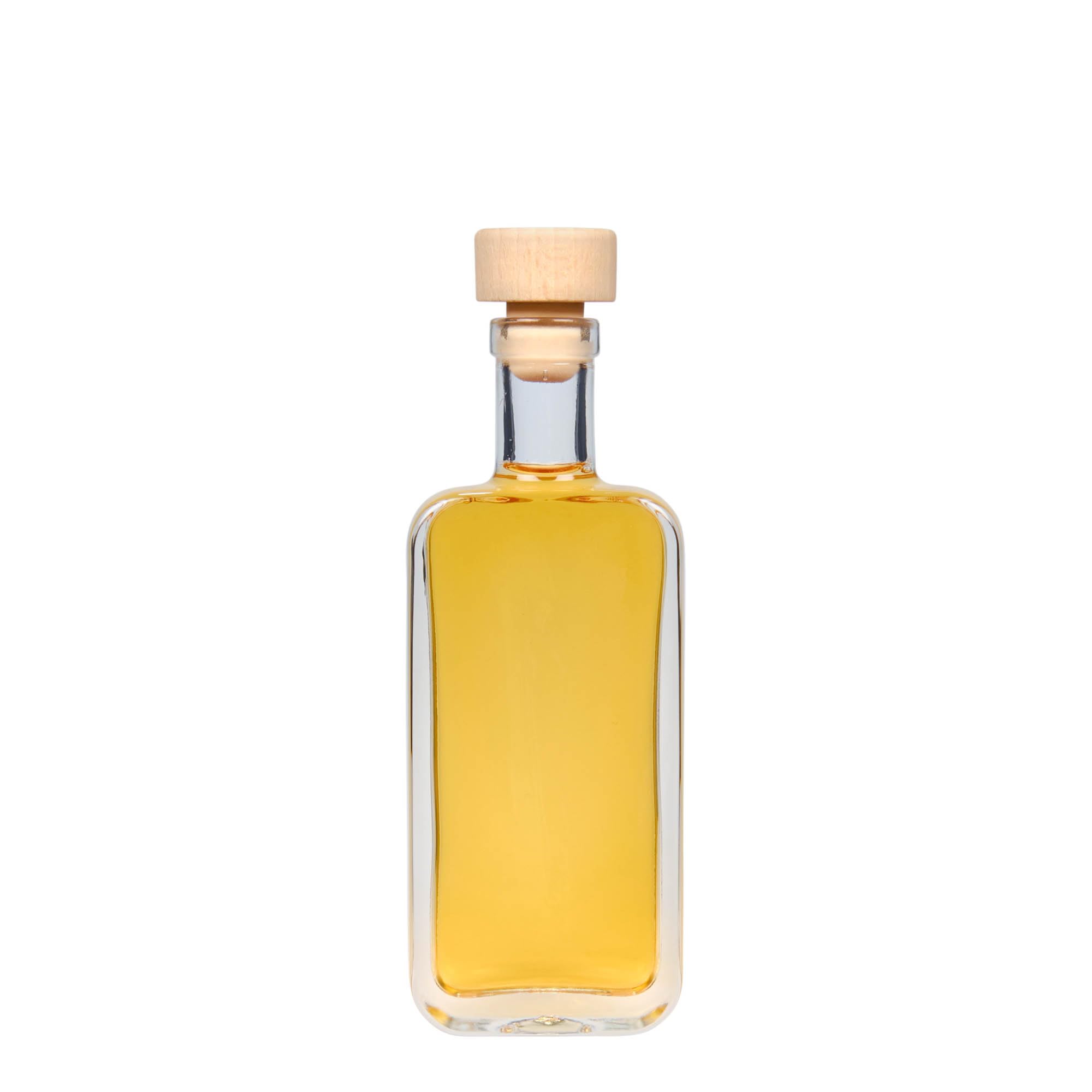 Set di 24 bottiglie di vetro Nice da 100 ml, rettangolari, in vetro trasparente con manico in sughero in legno