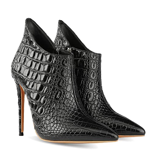 MOOMMO Vintage Pointed Toe Stiletto Heels Ankle Boots for Women Animal Print Side Zip 5 Inch High Heel Leopard Crocodile Boots Zipper Snakeskin Dress Boot Suede Booties Dressy Fashion Party 4-12 M US2