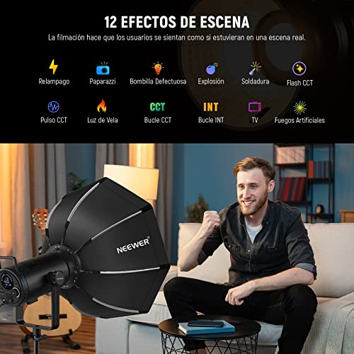 Miniatura 7 de Neewer Cb200b 210w Luz Video Led 2,4g App Control Iluminacion Video Continua Cob Foco Lampara Bi Color Bowens Mount 90000lux 1m 2700k-6500k Cri Tlci 97 12 Efectos Para Estudio Fotografia
