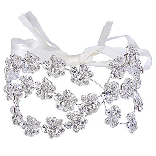 BriLove Women's Boho Blooming Flower Cluster Ribbon Tie Bendable Bohemian Headband Hair Accessory Clear