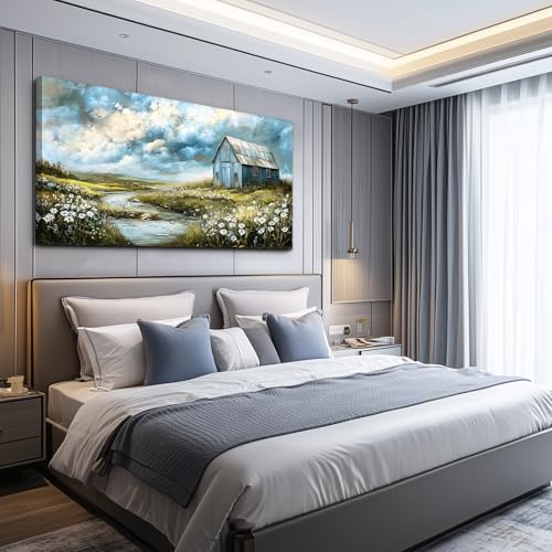 PHAOHUAXM Large Canvas Wall Decoration For Living Room Gray Wall Art For Bedroom Field Scenery Flower Watercolour Painting Office Restaurant Decor Mural Artwork Ready To Hang Home Decor 24x48 In