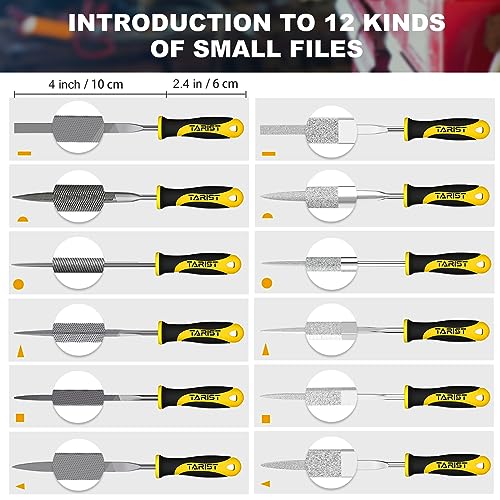 17PCS File Set with Tool Bag, Includes 4PCS Large Metal File, 12PCS Needle File and Wire Brush,Work for Metal, Wood and More