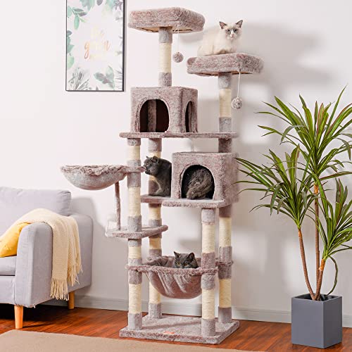 Heybly Cat Tree With Toy,70 Inches Cat Tower Condo For Indoor Cats, Cat House With Padded Plush Perch, Cozy Hammock And Sisal Scratching Posts, Muchroom Hct032Mu #TOP3