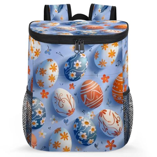 CNNINGYI Large Waterproof Insulated Cooler Backpack, Watercolour Easter Eggs Leak Proof Backpack 30 Cans, Seasonal Spring Lightweight Cooler Bag for 12h Hot/Cold Retention