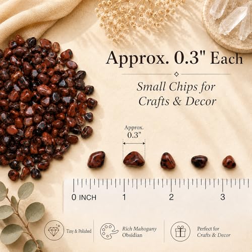 Image of Polished Mahogany Obsidian Crystal Chips Bulk 200 Pcs - 0.3 inch Small Colorful Tumbled Stone Chips Rocks, 10 oz Crushed Sea Glass Vase Filler Stones for Healing, Reiki, Crafting, Home Decor