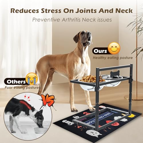 X-Large Erhöhte Hundenäpfe für extra große Hunde mit Matte, erhöhter Hundenapfständer für große Rassen, 4 höhenverstellbare Hundenäpfe mit Zwei 3L(13Cups) Hundenäpfen aus Edelstahl