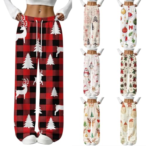 Christmas Pajama Pants Women Flannel Plaid Graphic Drawstring Sweatpants - image 1