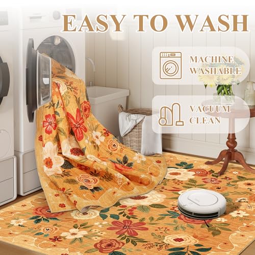Petit tapis bohème orange 61x91 cm antidérapant et lavable