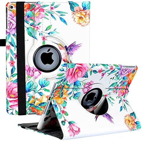 Case Compatible with iPad 9/8/7 (10.2 Inch, 2021/2020/2019 Model, 9th/8th/7th Generation), 360 Degree Rotating Stand Protective Cover with Auto Sleep/Wake (Flowers and Birds) Cover
