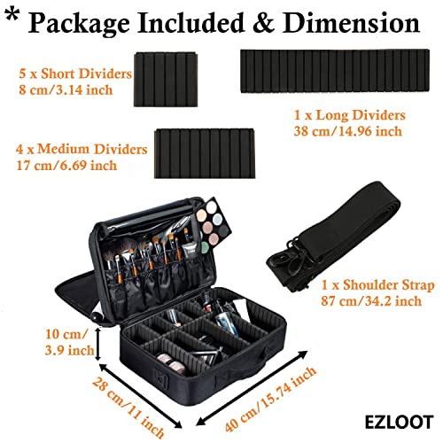 Image of Nylon Travel Makeup Case, Professional Cosmetic Train Cases Artist Storage Bag Make Up Tool Boxes Brushes Bags with Compartments Vanity Organizer (16 INCH(2 Layer), Black)