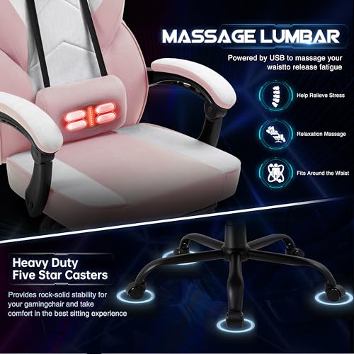 Image of DL-win Video Gaming Chair for Adults, Computer Chair with Footrest and Ergonomic High Back, Big and Tall Gamer Chair with Massage Lumbar Support (Blush)