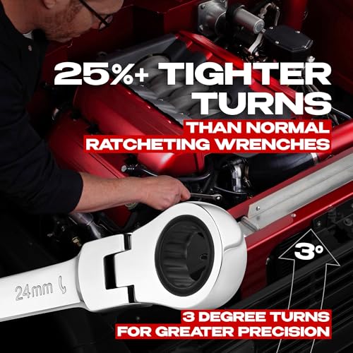 Image of Jaeger 24 mm Flex Head Ratchet Wrench, 4 Degree Swing arc, 12-Point Ratchet Combination Wrench, 90-Tooth