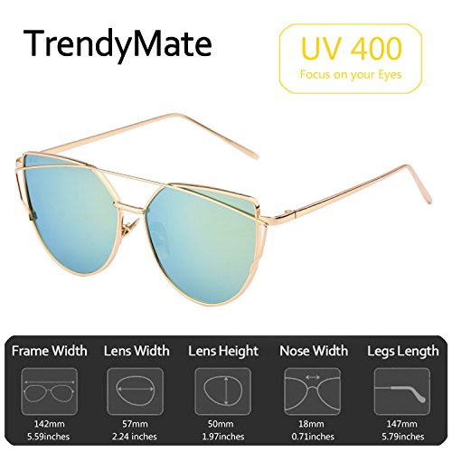 TrendyMate-Womens Street Fashion Metal Twin Beam Flat Mirror Lens Cat Eye Sunglasses …4
