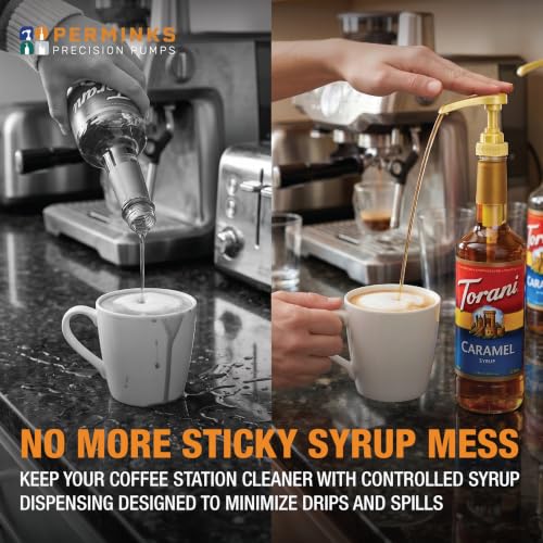 Image of Syrup Pump, Compatible with 750ml Torani, DaVinci & Skinny, 6-Pack, Gold
