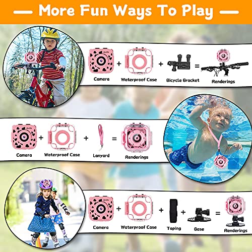 Ourlife Kids Waterproof Camera, Kids Camera For 3-12 Year Old Boys Girls Christmas Birthday Gifts Camera For Kids Underwater Sports Camcorder Camera 1.77 Inch Screen With 8Gb Card (Pink) #TOP3