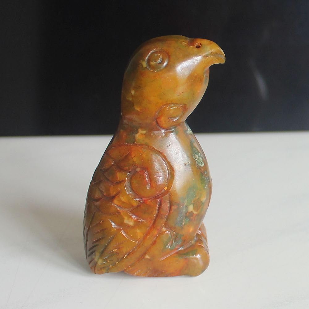 Amazon.co.jp: HLbshi 彫刻 中国古翡翠 オウム 鳥 置物 動物 彫刻 像