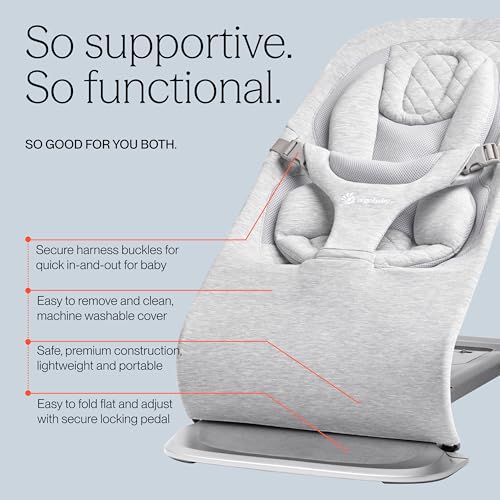 Image of Ergobaby Evolve 3-in-1 Bouncer - Adjustable Multi-Position Baby Bouncer Seat with Newborn Insert, Head-Hip Support, Ergonomic & Lightweight Rocking Chair, Folds Flat for Storage, 2-13 Kgs, 0-2 Years