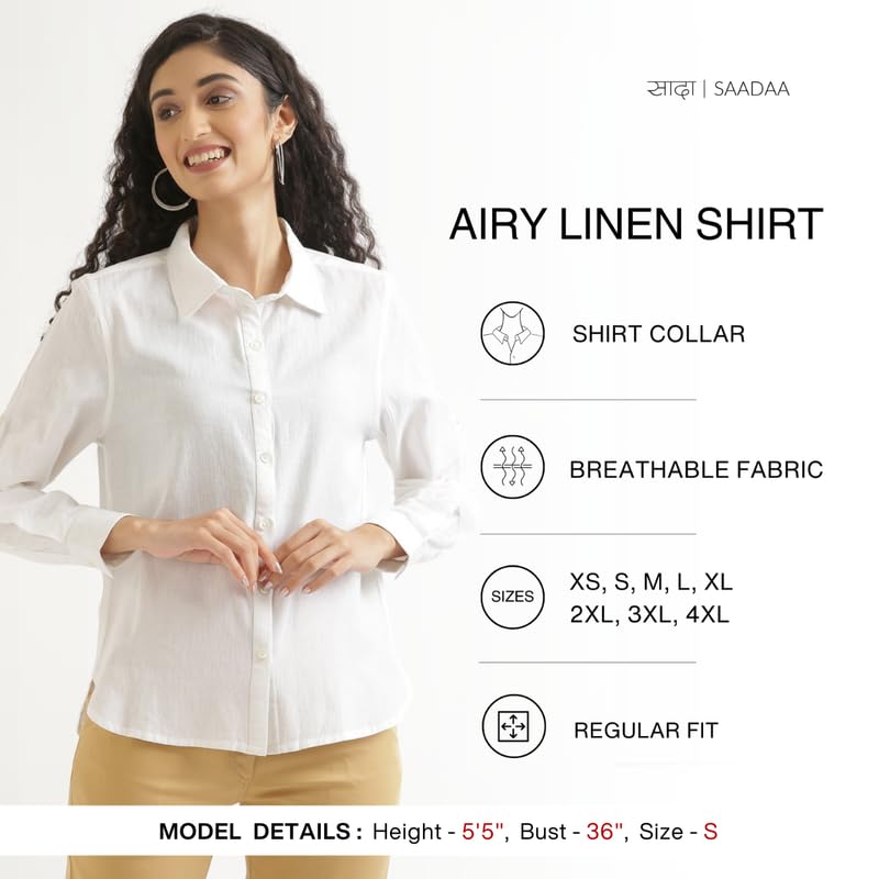 Image of SAADAA Airy Linen Shirt | Solid Regular Fit Casual Shirts Stylish for Women