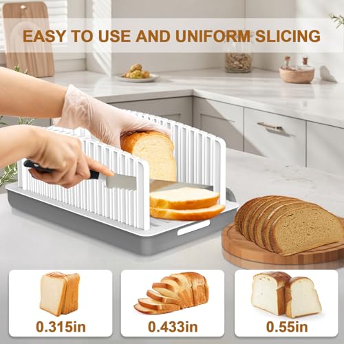 Image of Kiss Core Adjustable Width and Thickness Bread Slicer for Homemade Bread | Bread Slicer Guide Foldable and Compact Cutting Guide with Crumb Tray Suitability for Homemade Bread Bagels Cakes