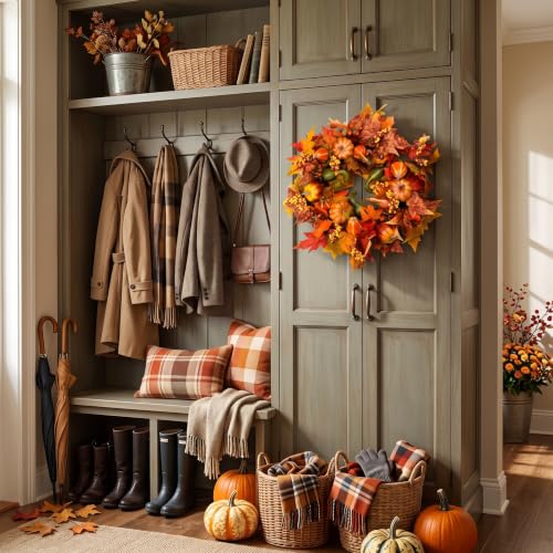 HomeKaren Fall Wreaths for Front Door 22 inch, Fall Door Wreath with Pumpkin, Maple Leaves Autumn Thanksgiving Harvest Festival Decorations Indoor and Outdoor - image 6