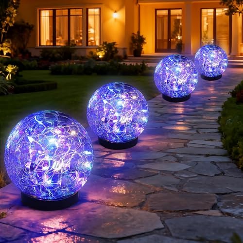 SyouHome Solar Garden Lights Outdoor Waterproof, 4 Pack 30 LEDs Cracked Glass Ball Light,...
