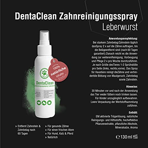 Lolo & Max DentaClean Zahnreinigungsspray Leberwurst – für Tiere Leberwurstgeschmack - 130ml - Zahnpflege und Dentalspray für Hunde & Katzen - Zahnsteinentferner - 100% natürlich