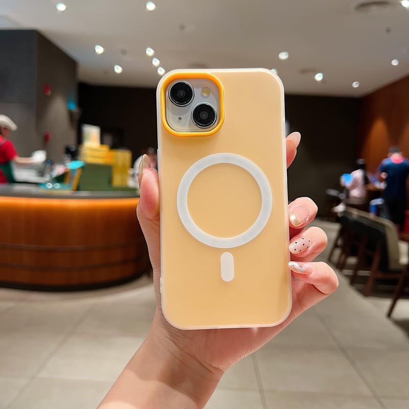 Image of LuxuryKase Magnetic Silicone Candy Case for iPhone 13 | MagSafe Compatible | Slim Protective Case | Lightweight & Flexible | Wireless Charging | Soft Matte Finish - Yellow