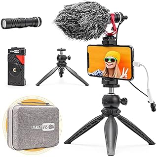 USKEYVISION Smartphone Vlogging Kit for Phone Video YouTube Creator Kit w/Video Microphone Tripod Smartphone Holder Premium Case Bag (Vlog K1)