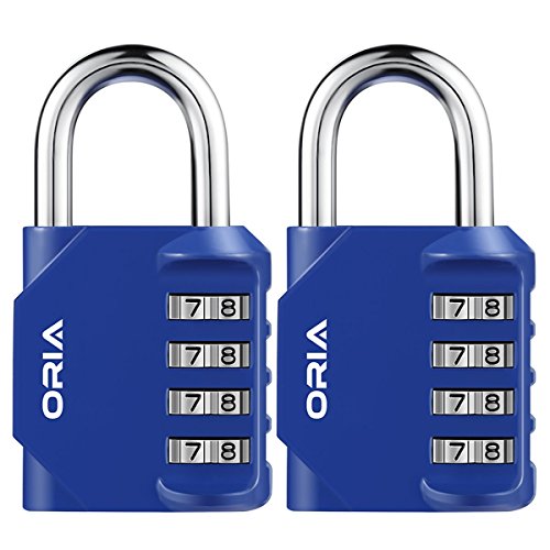 ORIA Combination Lock, 4 Digit Combination Padlock for School, Employee, Gym and Sports Locker, Case, Toolbox, Fence, Hasp Cabinet and Storage, Blue and 2 Pack