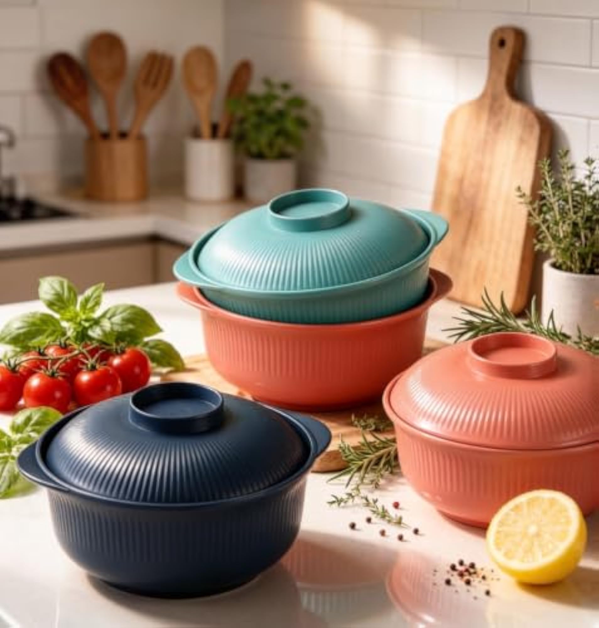 3 Pcs Plastic Bowls with Lids for Kitchen Storage