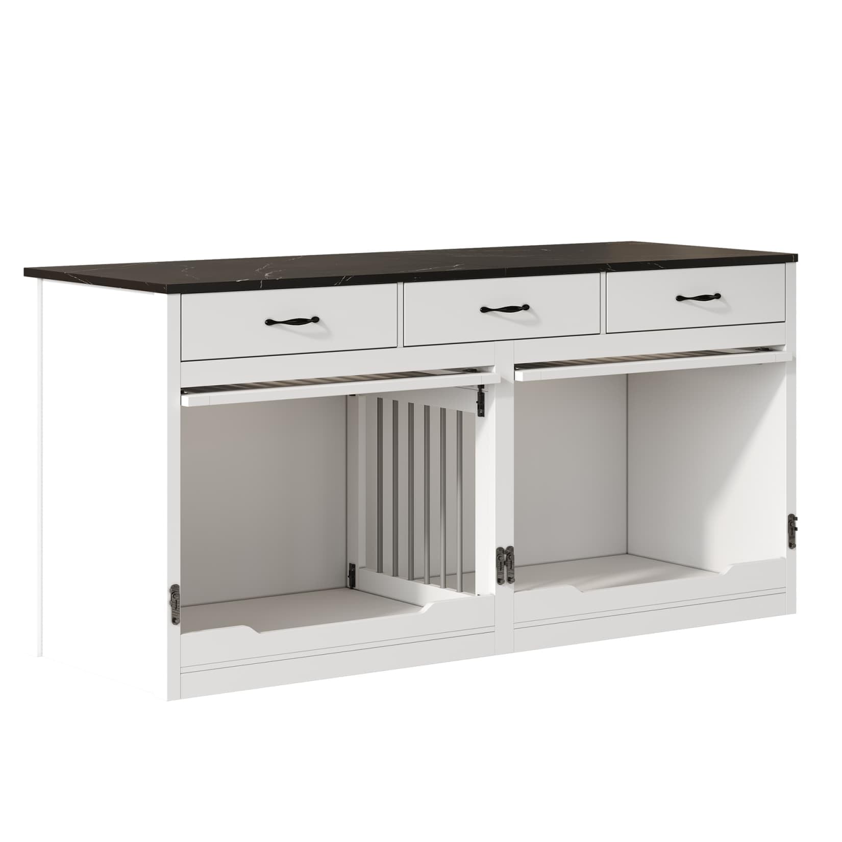 Cage pour Chien XXL 164×60×81cm,Niche/Cage Chien Interieur,Buffet avec Couvercle Supérieur à Rabat,étagère Amovible,3 Tiroirs,pour 2 Chiens (Noir Blanc)