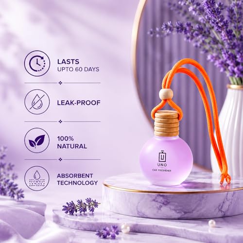 Image of UNOAROMA Orchid Car Air Freshener, Long Lasting Hanging car perfume, Toxin-Free Oil in Glass Bottle with Wooden Diffuser, Car Accessories for fresh aroma, Last Upto-60 Days (15mlx2)