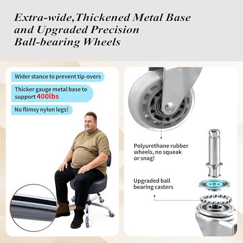 Image of Ergonomic Drafting Stool with Backrest, 400LB Heavy Duty Hydraulic Stool, 19-25 Inch Adjustable Height Rolling Stool Chair with Lumbar Support for Standing Desk, Salon, Tattoo, Kitchen, Home Office