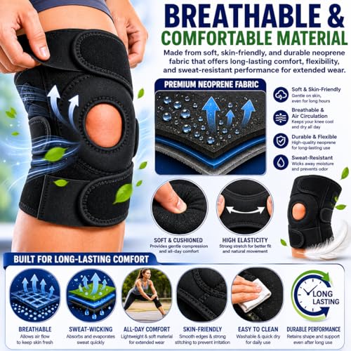 Image of ANTIL'S Knee Brace for Knee Pain Relief (Pack of 2) | Adjustable Compression Knee Support for Men & Women | Patella Stabilizer Knee Cap for Gym, Running, Arthritis, Sports & Injury Recovery | Black