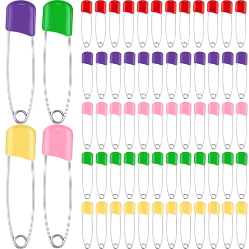 WILLBOND 100 Pcs Large Safety Pins for Clothes,with Bag, Multicolored