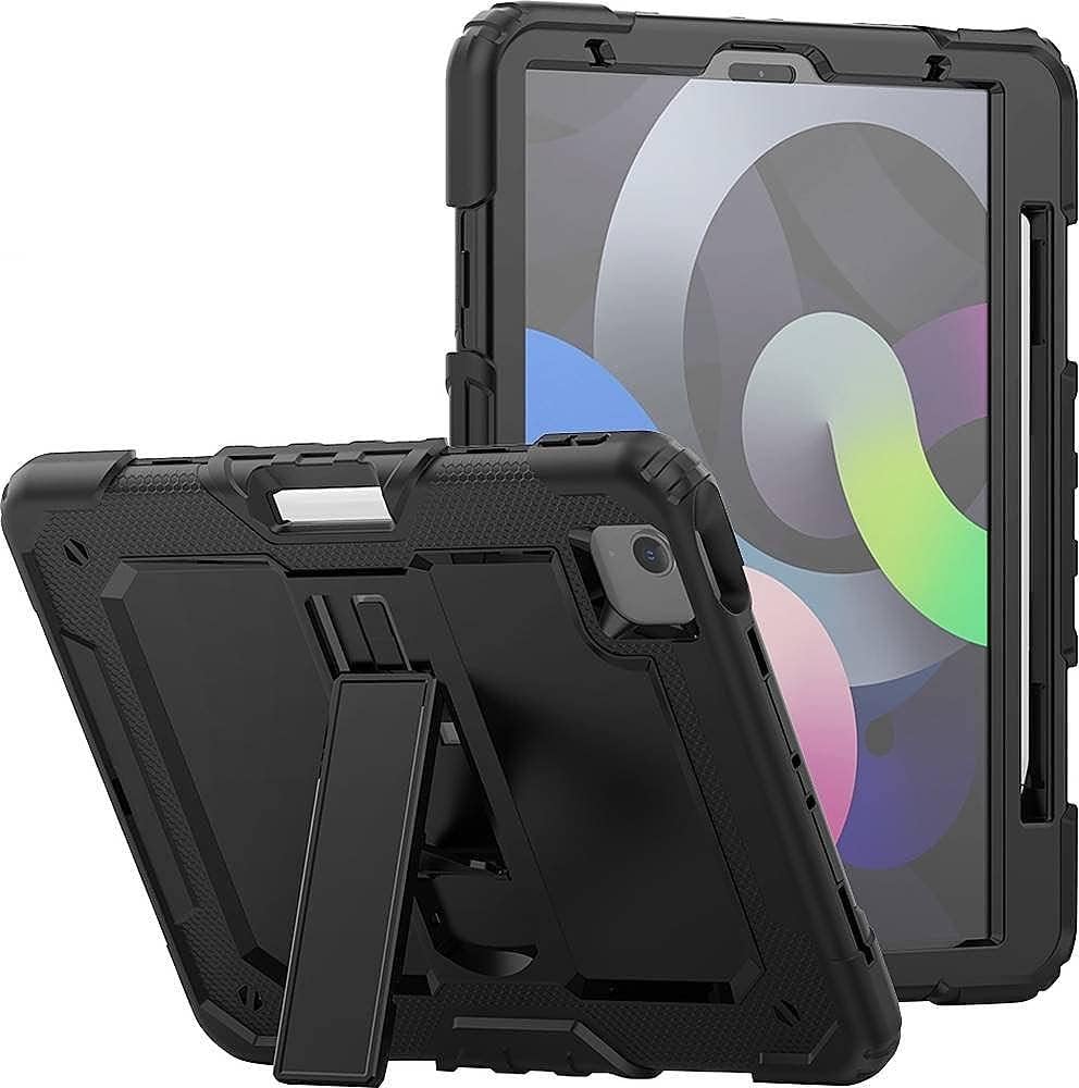 SaharaCase Defense Heavy Duty Case for Apple iPad Air 10.9" (4th Generation 2020 and 5th Generation 2022) [Shockproof Bumper] Rugged Grip Screen Protector Kickstand - Black