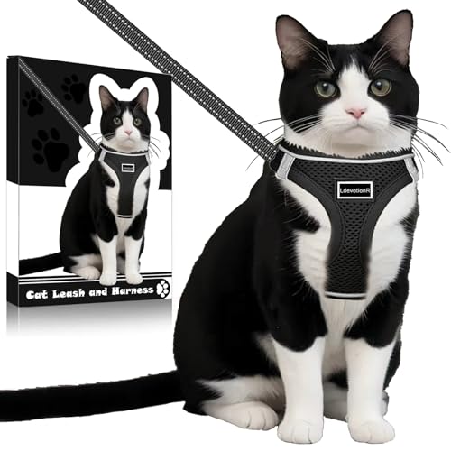 LdevotionR Cat Leash and Harness Cat Harness and Leash Escape Proof for Walking Travel Outdoor Soft Adjustable Vest Harnesses Cat Harness Escape Proof for Small Medium Large Cats, Kitten(Black - M)