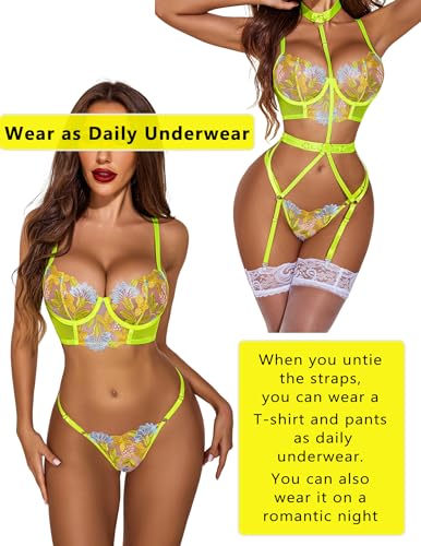 Image of Avidlove Garter Lingerie Sets for Women Sexy with Removable Choker Floral Embroidered Underwire Lingerie (No Stockings)