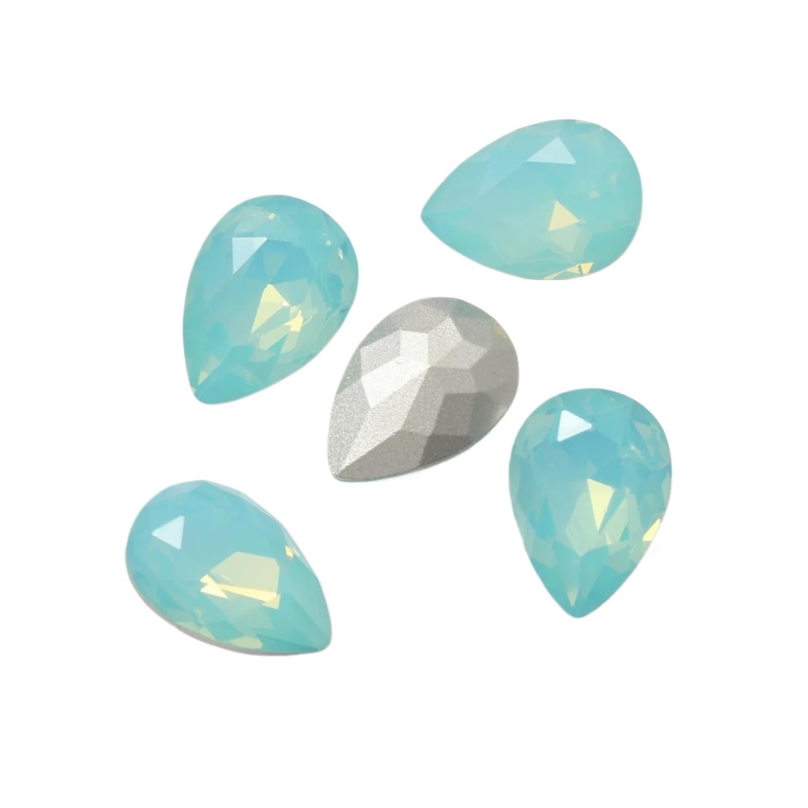 20 Stück Aquamarin-Opalglas-Strasssteine, Pointback, zum Aufkleben, Glitzer, Kristall, Strass, Schmuckherstellung, Zubehör (Tropfen 13 x 18 mm)